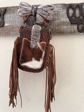 NWT Montana West Brown Tooled Fringe Crossbody with Cowhide Accent